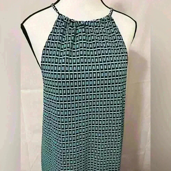 Max Edition Womens Sleeveless Dress Blue White Geometric Print Halter Neck Large - Picture 2 of 8